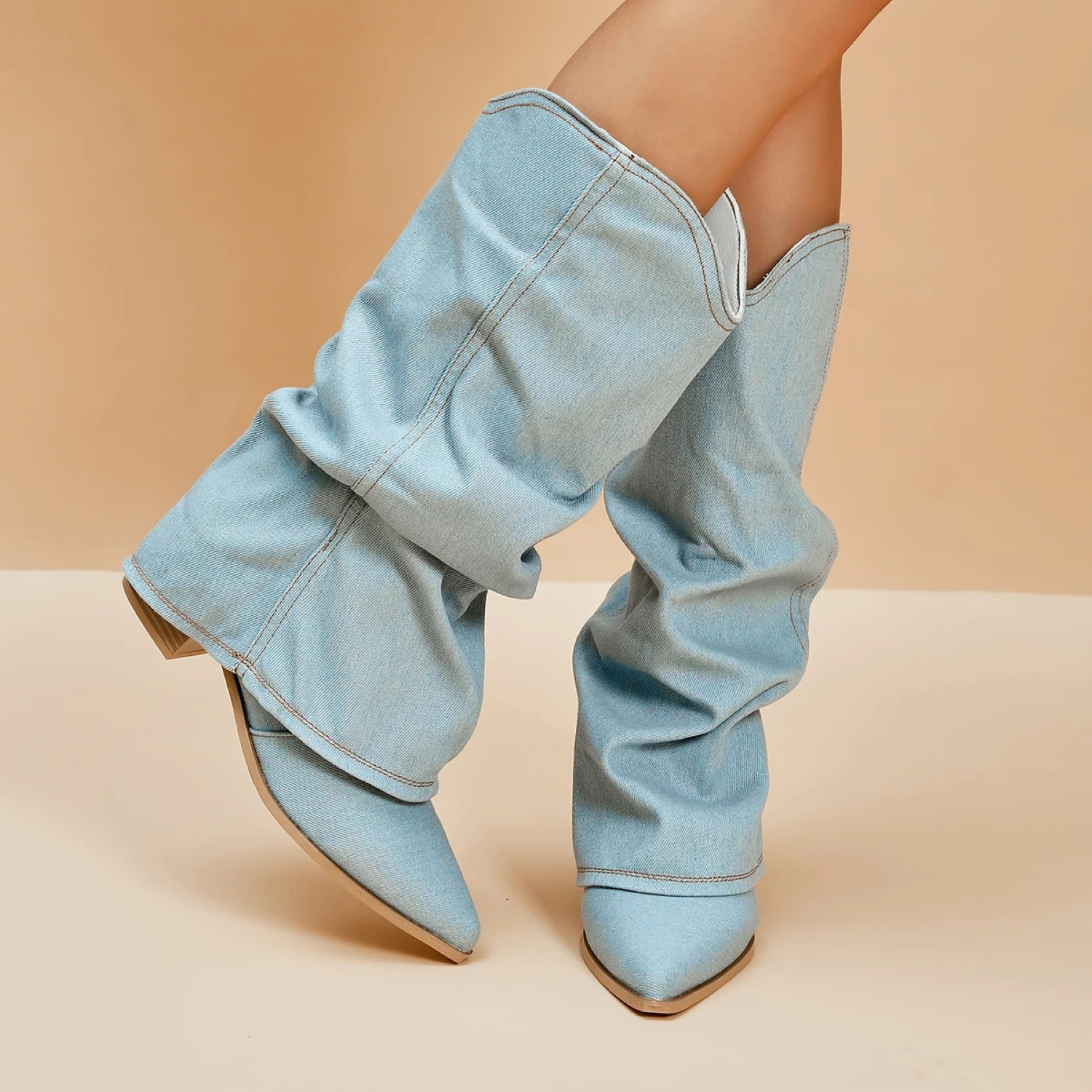 Thessa | Elégantes bottes de cow-boy plissées bleues pour femmes