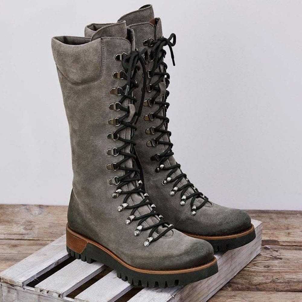 Hailey - Bottes hautes mode en cuir avec lacets