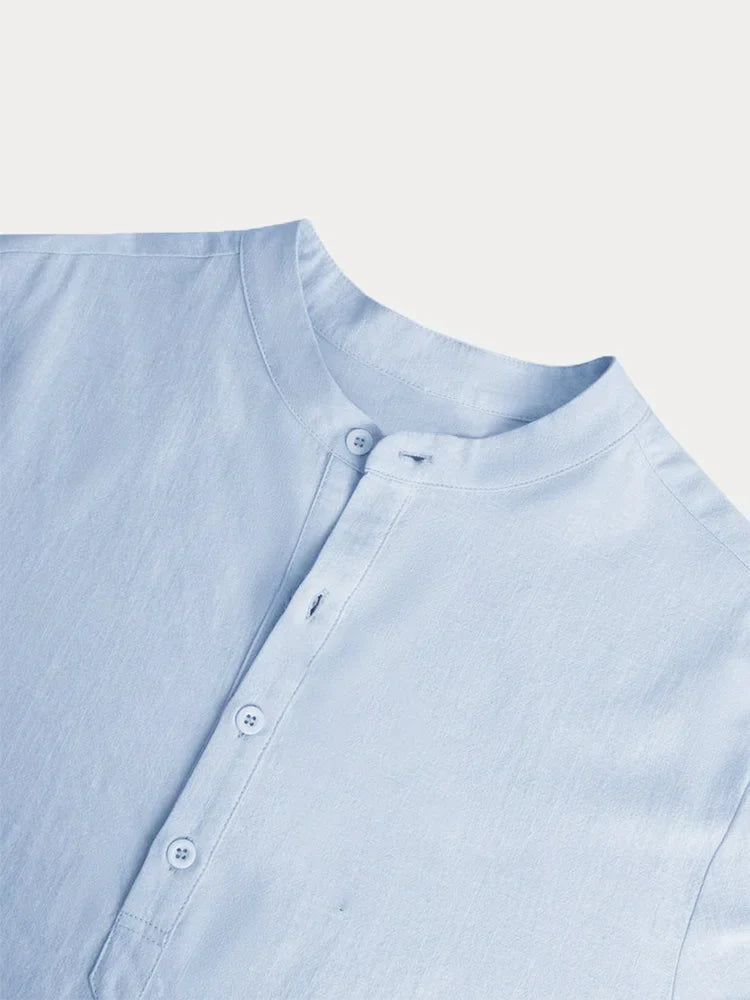 BelleRue - Chemise décontractée à manches longues en lin et coton pour hommes