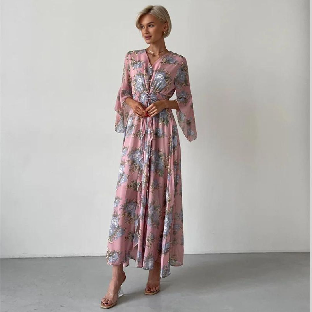 Soleil | Robe Midi avec Silhouette Élégante et Motif Floral pour Femmes