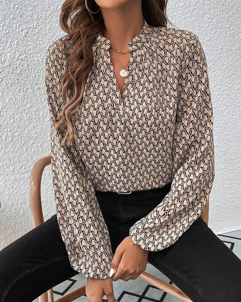 Célestine | Blouse Élégante avec Imprimé Chic et Manches Lampion pour Femmes