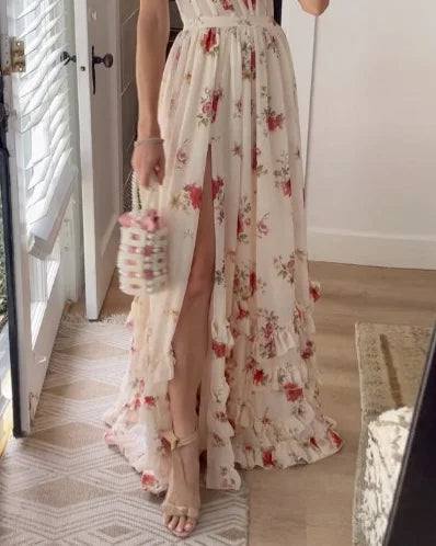 Celestine | Robe Élégante avec Imprimé Floral et Fente Chic pour Femmes