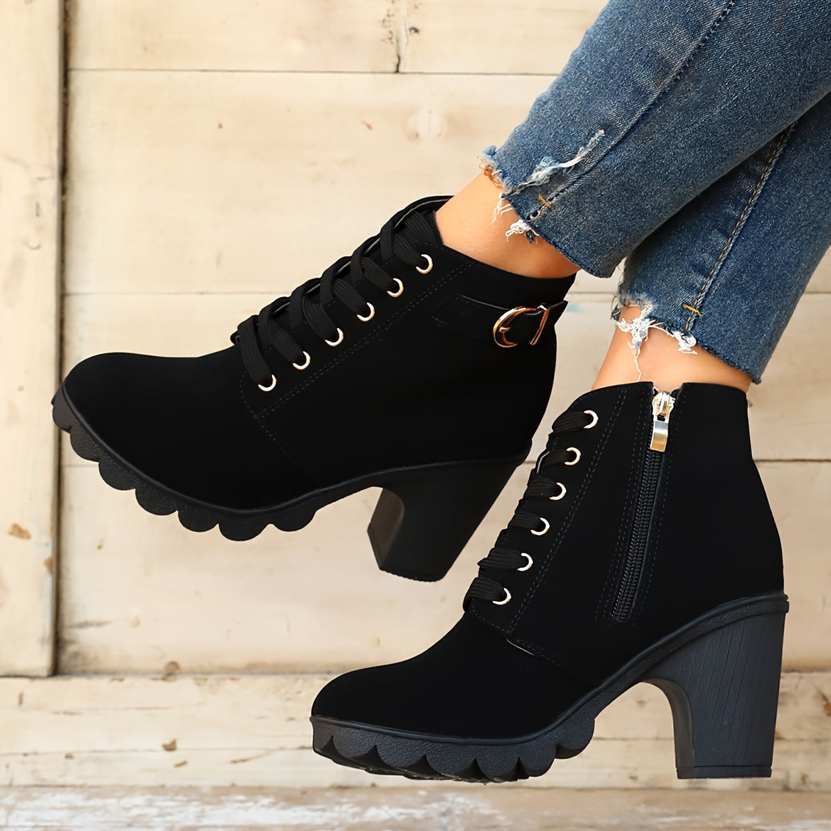 Lotte | Sleek Solid Colour Chunky Heele Boots