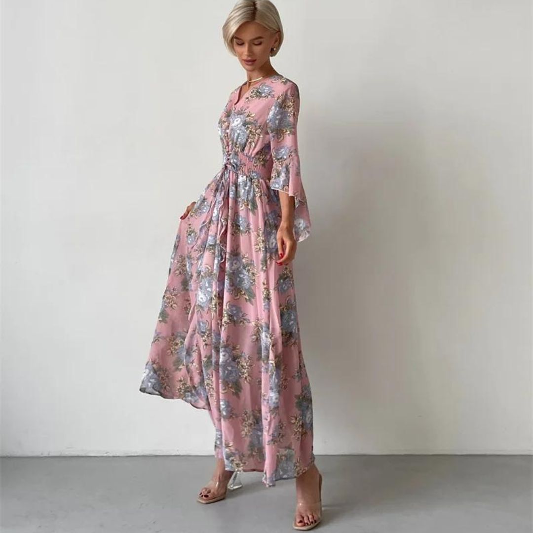 Soleil | Robe Midi avec Silhouette Élégante et Motif Floral pour Femmes