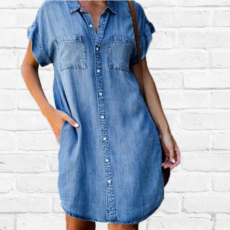 Emma - Robe décontractée en denim à manches courtes