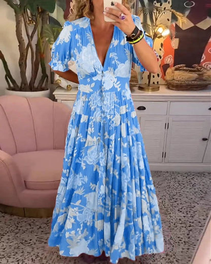 Ania - Robe à col en V avec imprimé floral