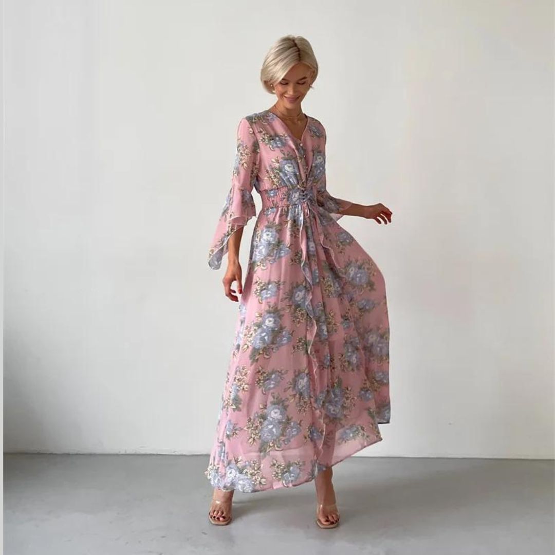 Soleil | Robe Midi avec Silhouette Élégante et Motif Floral pour Femmes