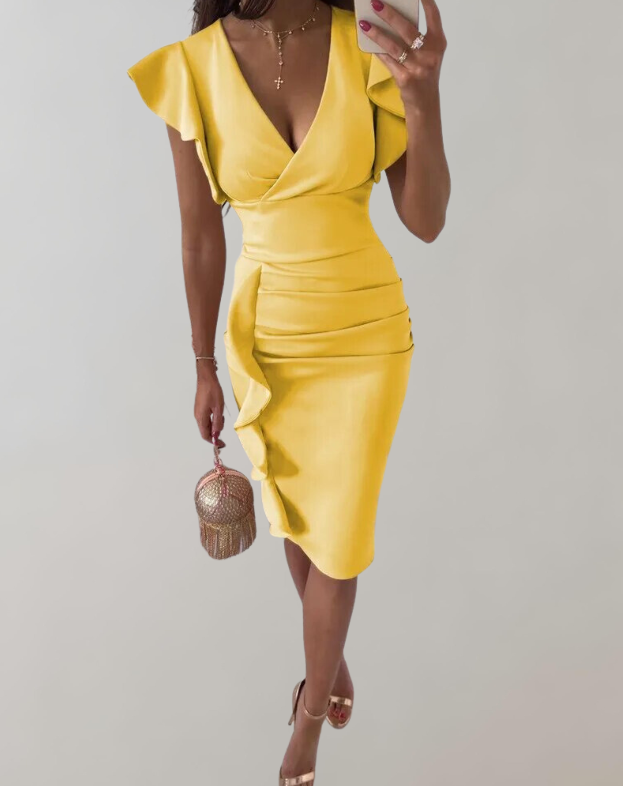 Daria | Robe à col haut et manches papillon froncées