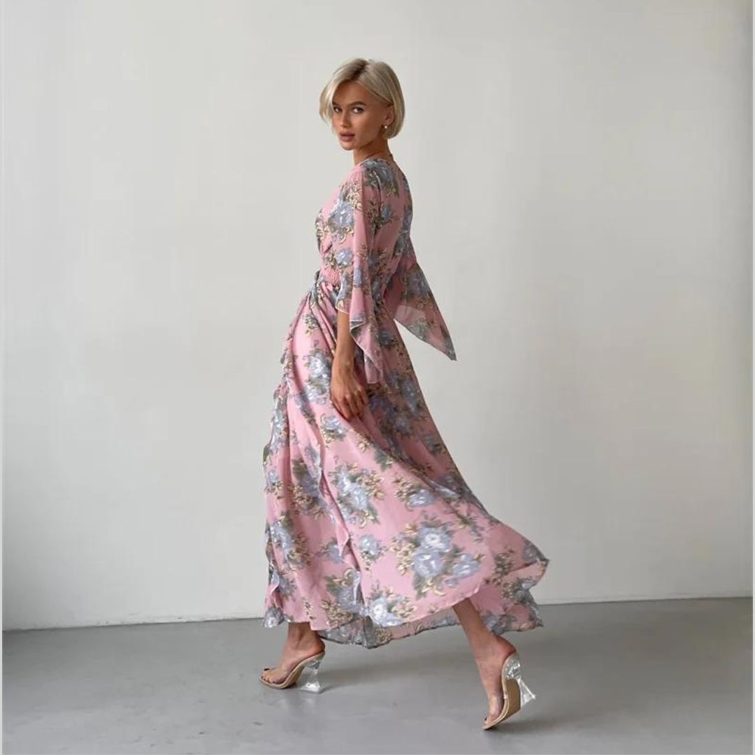 Soleil | Robe Midi avec Silhouette Élégante et Motif Floral pour Femmes