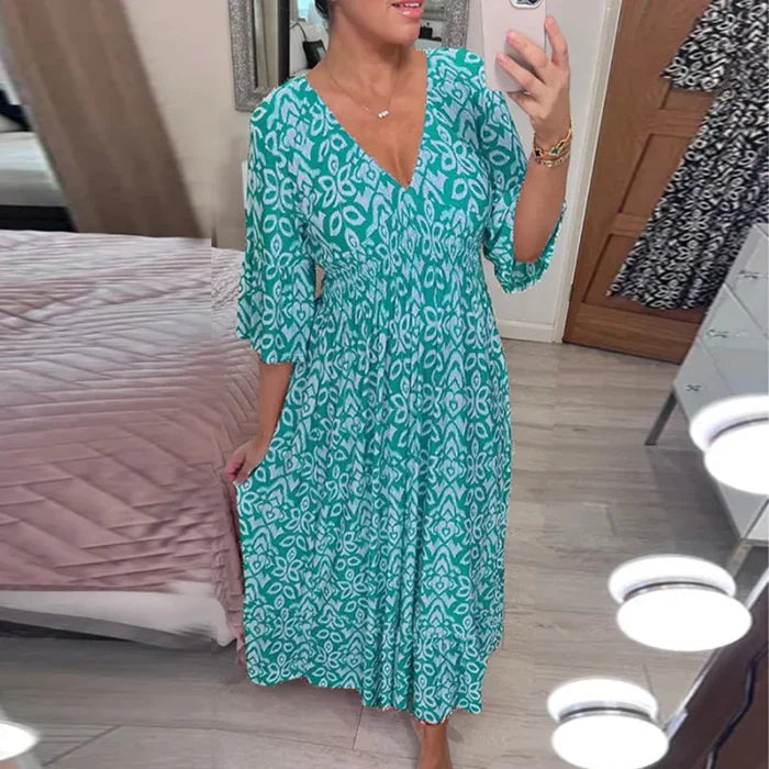 Emma - Robe Imprimée à Col En V Et Manches Larges