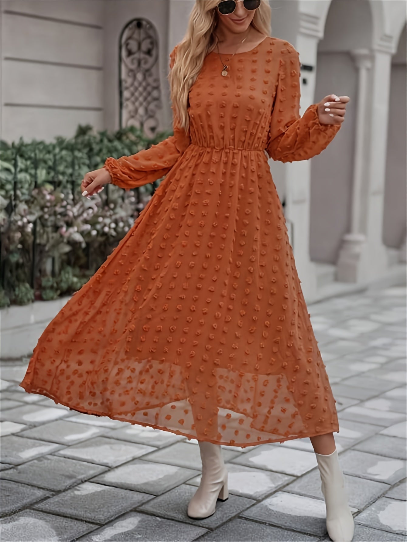 Briggita | Robe Elégante à Pois pour Femmes | Orange