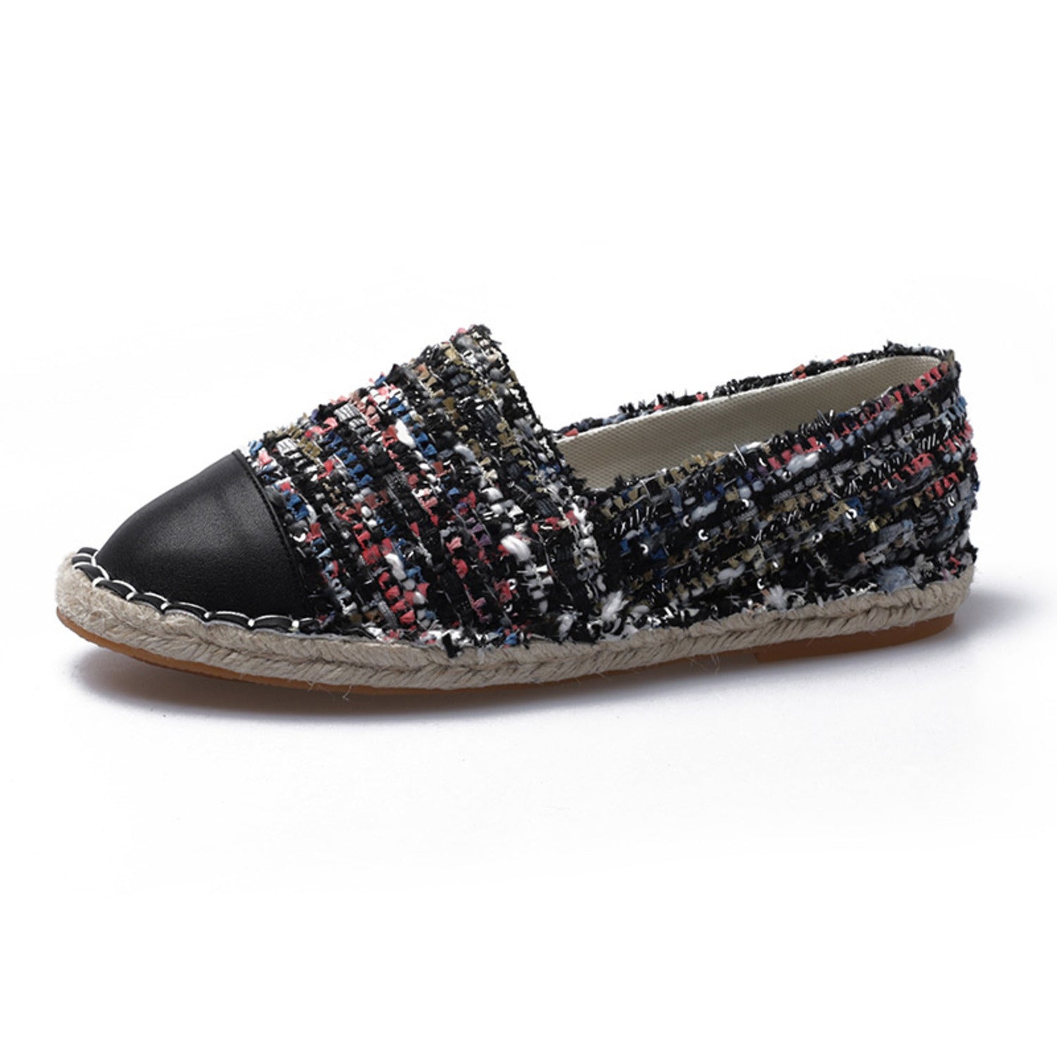 Marieke | Espadrilles plates en toile avec accents en cuir
