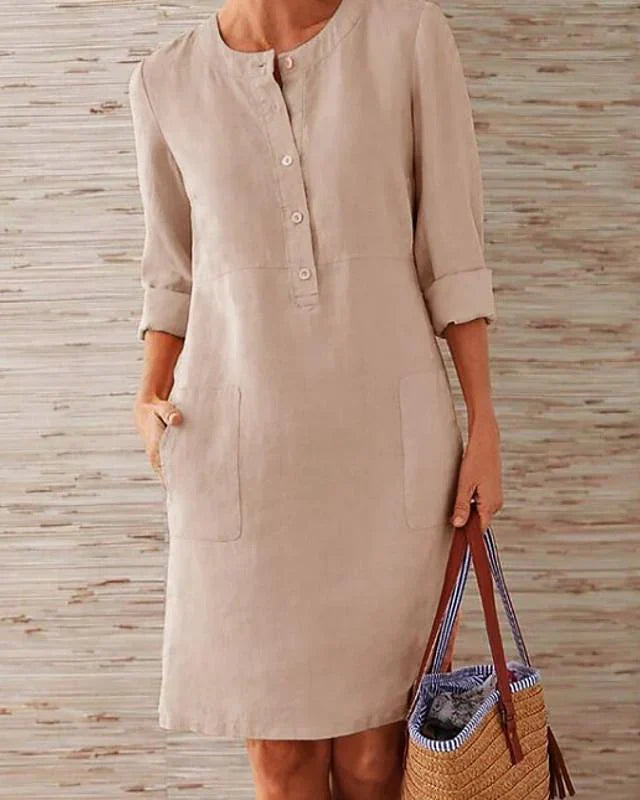 Valentina - Robe alternée pour femme Robe longueur genou - manches 3/4 Robe décontractée pour les vacances, été automne chaud