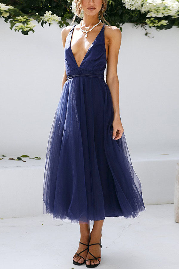 BelleRue - Robe midi en tulle à col en V Feeling Romantic