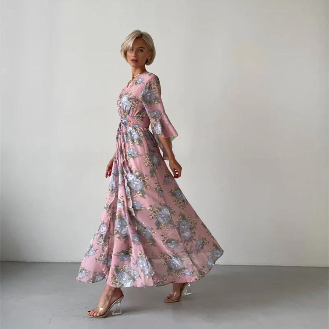 Soleil | Robe Midi avec Silhouette Élégante et Motif Floral pour Femmes