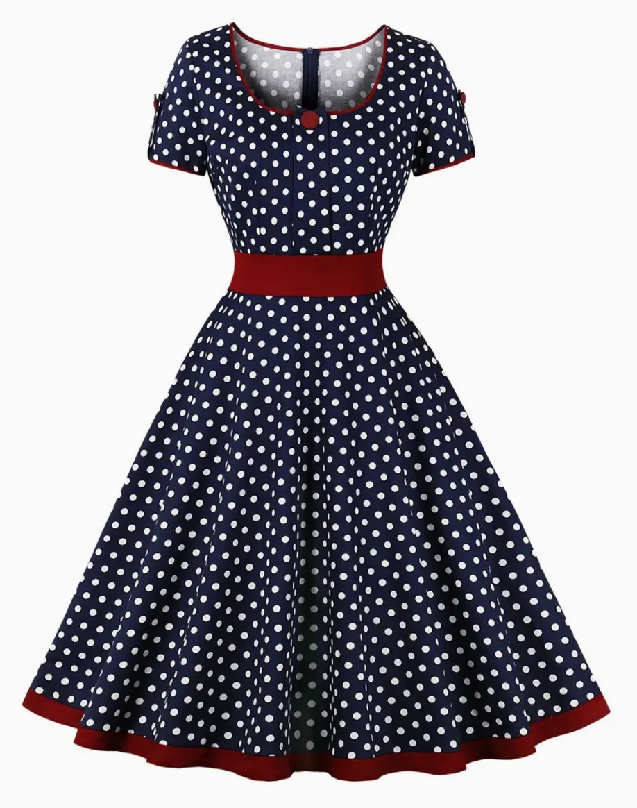 Soleil | Robe Polka avec Style Rétro et Confort Élevé pour le Printemps/Été