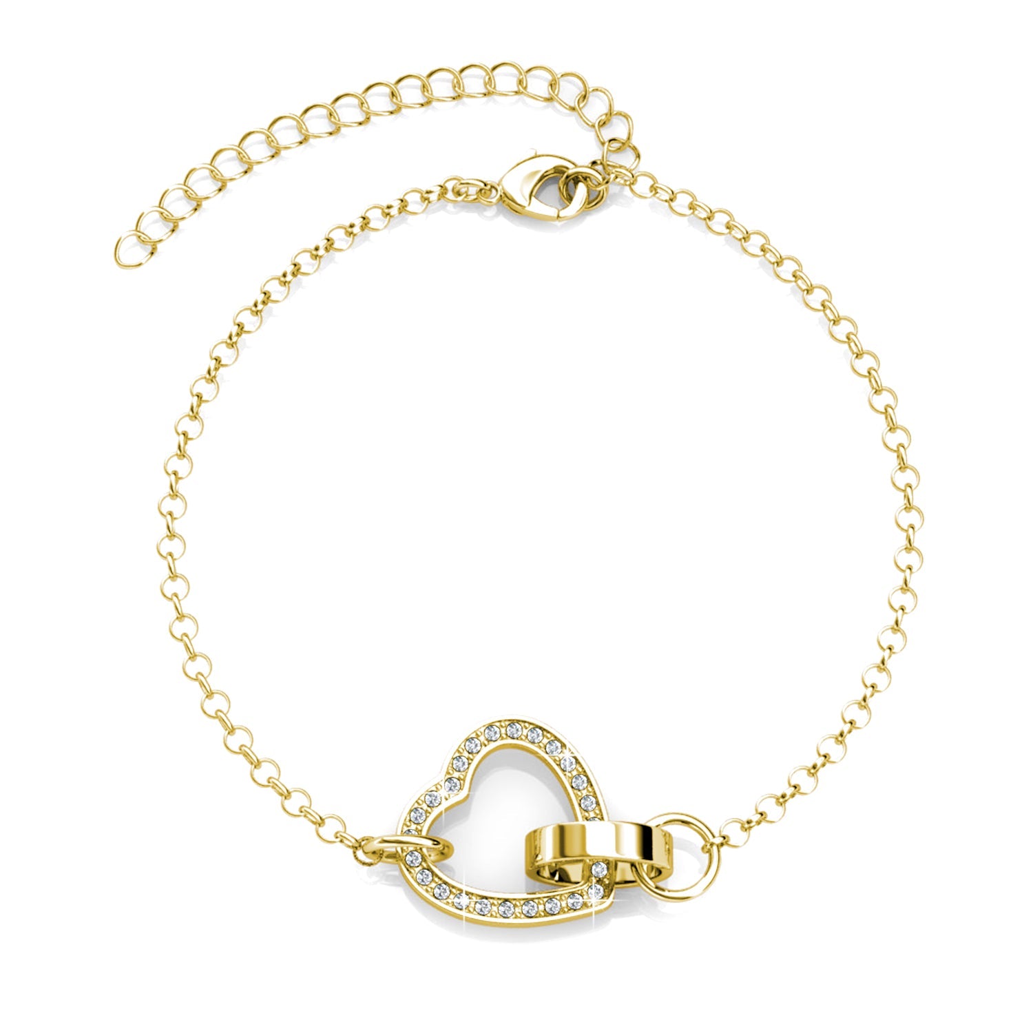 Bracelet Locked Heart en laiton orné de 26 cristaux autrichien haute qualité - Livraison Offerte