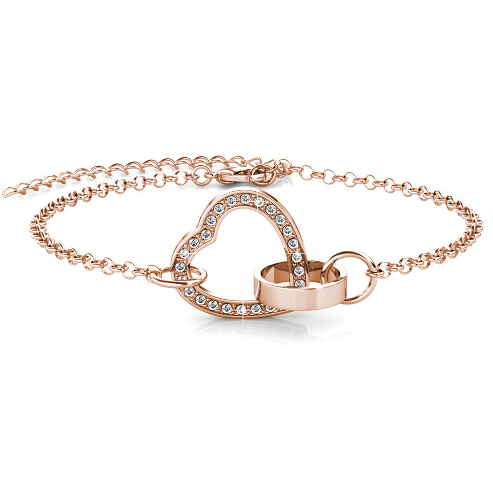 Bracelet Locked Heart en laiton orné de 26 cristaux autrichien haute qualité - Livraison Offerte