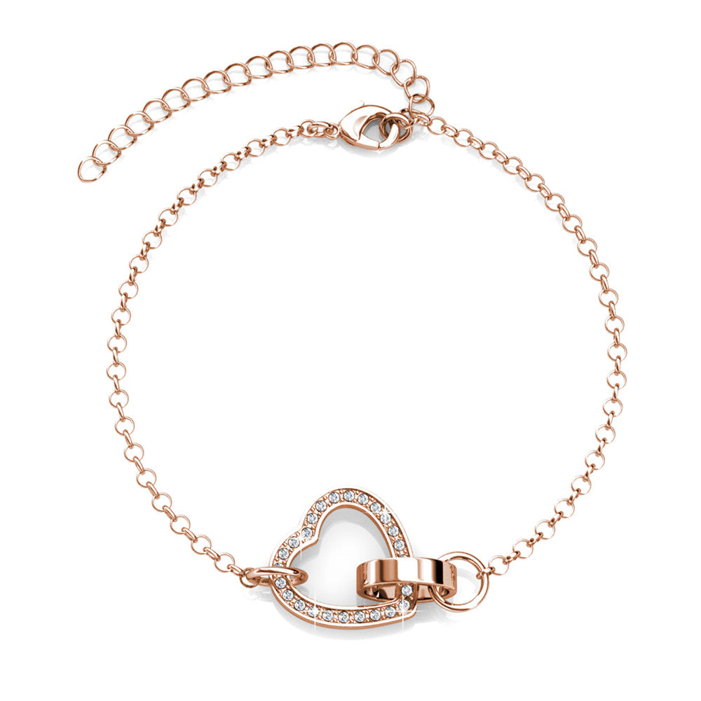 Bracelet Locked Heart en laiton orné de 26 cristaux autrichien haute qualité - Livraison Offerte