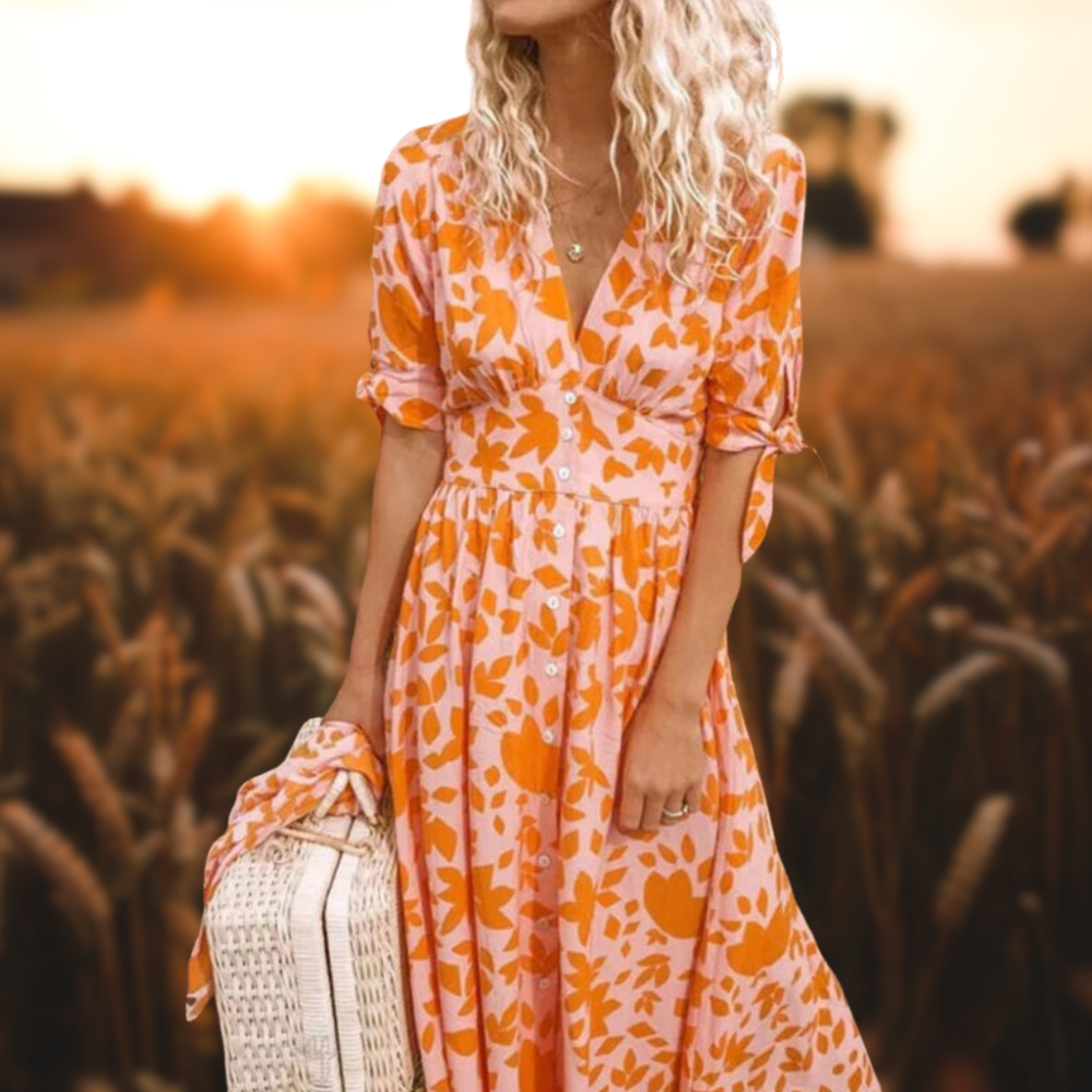 Benedikta | Robe d'été pour femme | Orange