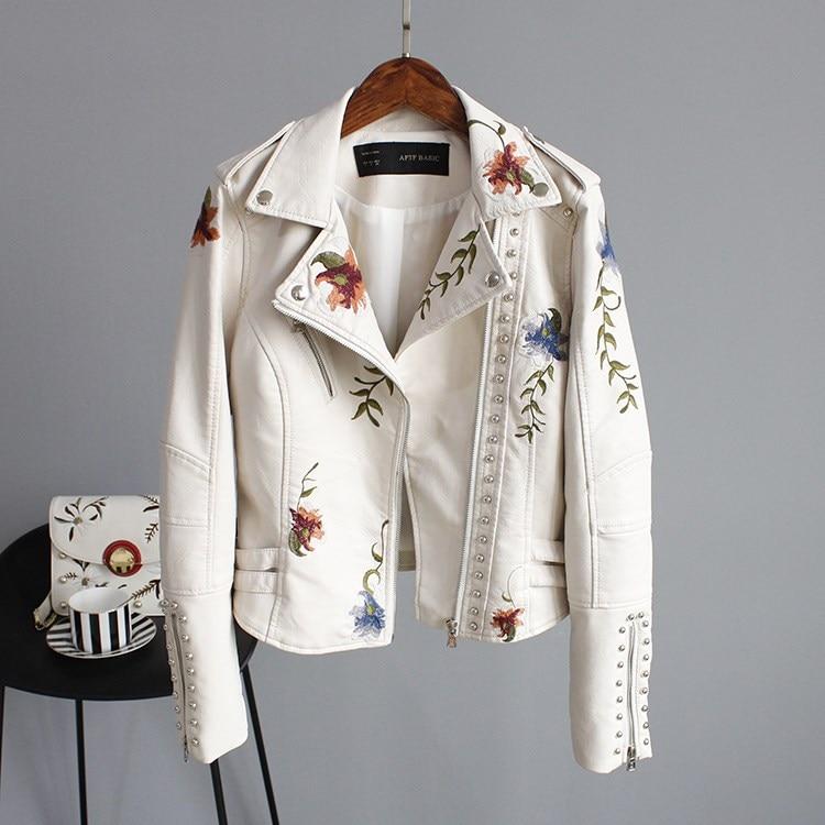 Yvonne - Veste en Cuir Embellie de Broderies Florales