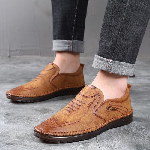 Bellevo | Chaussures en cuir PU à bout rond pour hommes, antidérapantes, de couleur unie, respirantes, idéales pour le camping et la marche intérieure, en véritable cuir de haute qualité.