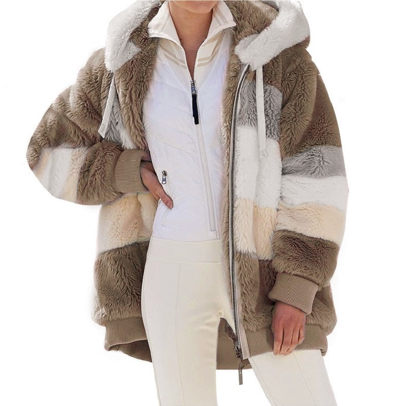 Lunaire | Veste en Fausses Fourrures Douces avec Capuche pour Femmes cet Hiver