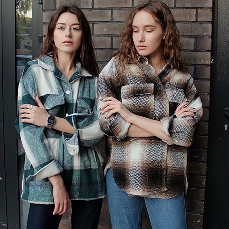 Mélodie | Surchemise en Laine Oversize avec Motif à Carreaux et Poches pour Femmes