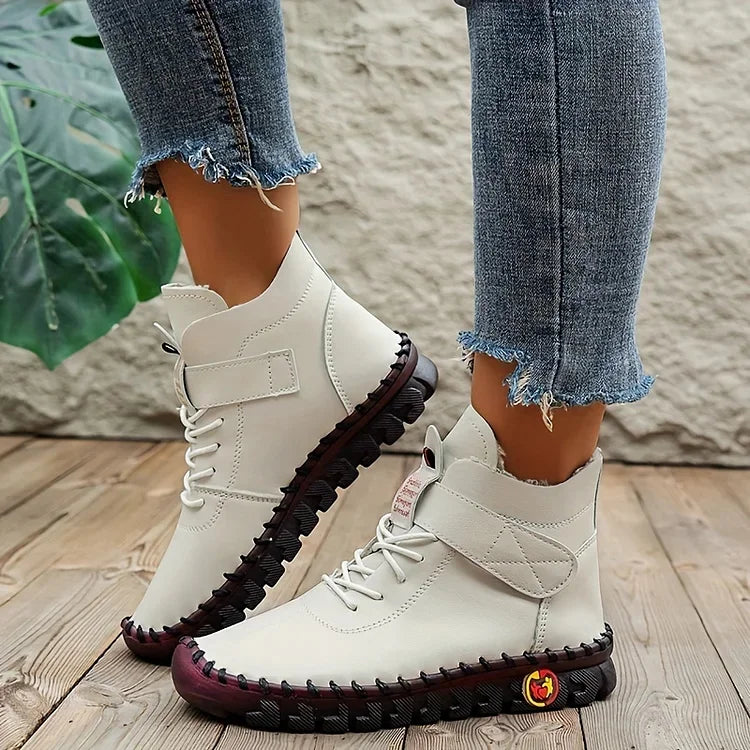 Leah | Baskets hautes en cuir avec lacets et velcro pour femmes, élégantes et confortables