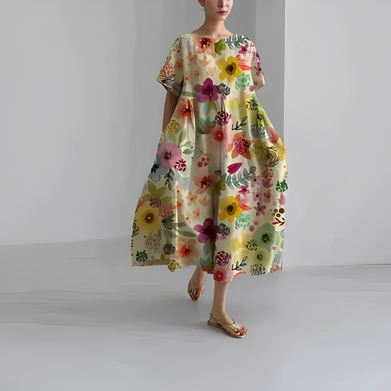 Amélie | Robe à Fleurs avec Imprimé Surdimensionné et Coupe Décontractée pour Femmes