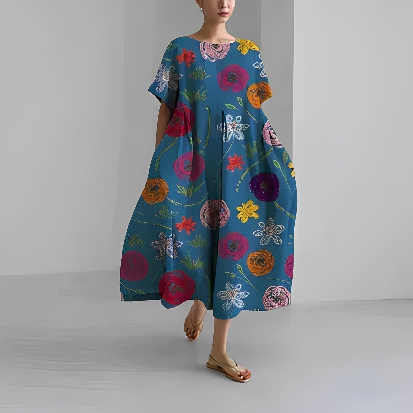 Amélie | Robe à Fleurs avec Imprimé Surdimensionné et Coupe Décontractée pour Femmes