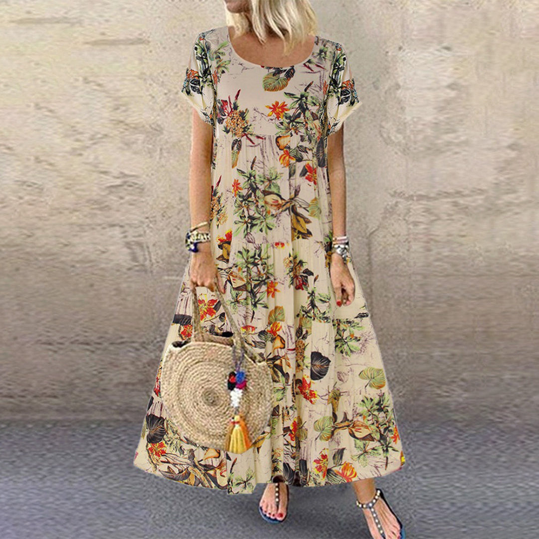 Andrea - Robe longue avec fleurs en look vintage