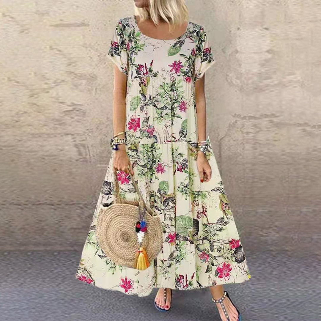 Andrea - Robe longue avec fleurs en look vintage