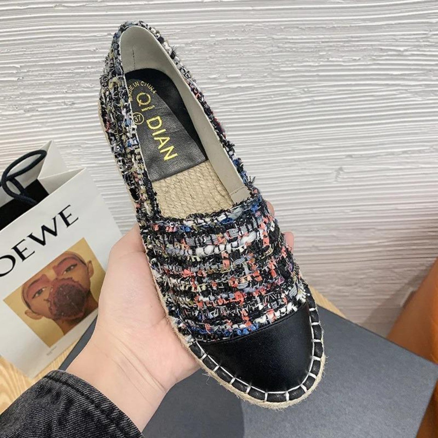 Marieke | Espadrilles plates en toile avec accents en cuir