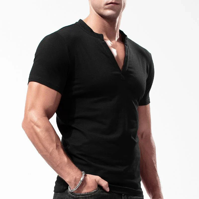 Ares | T-shirt Henley en Coton avec Technologie Anti-Sueur et Coupe Musclée pour Hommes