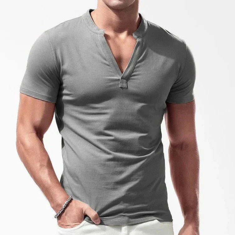 Ares | T-shirt Henley en Coton avec Technologie Anti-Sueur et Coupe Musclée pour Hommes