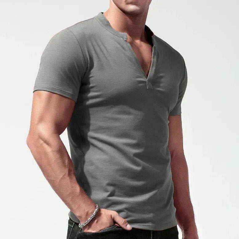 Ares | T-shirt Henley en Coton avec Technologie Anti-Sueur et Coupe Musclée pour Hommes