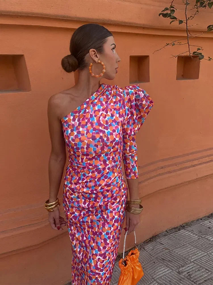 Gesina | Robe À Épaules Diagonales Pour Femmes | Rose