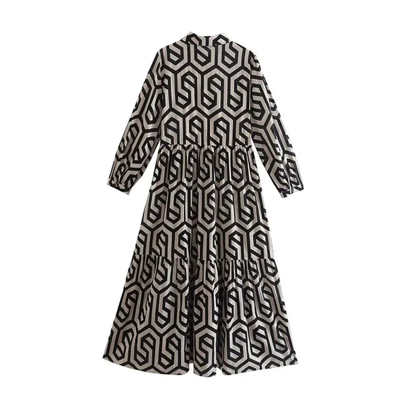 Breana - Robe à manches longues à motifs géométriques