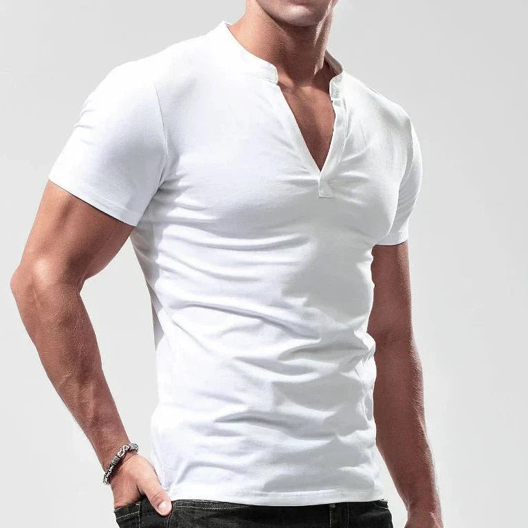 Ares | T-shirt Henley en Coton avec Technologie Anti-Sueur et Coupe Musclée pour Hommes