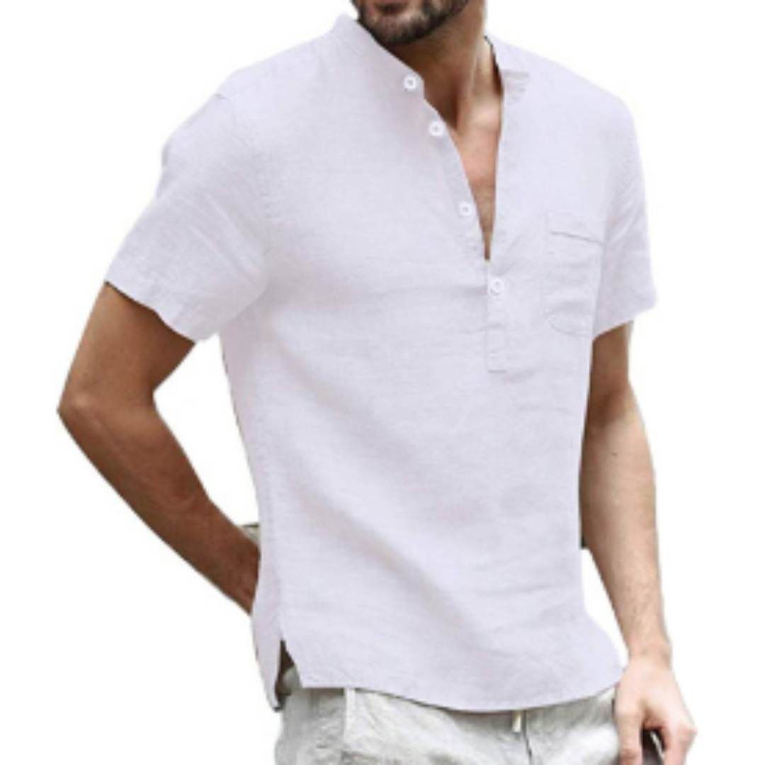 Aiden - Chemise en lin pour homme avec col montant