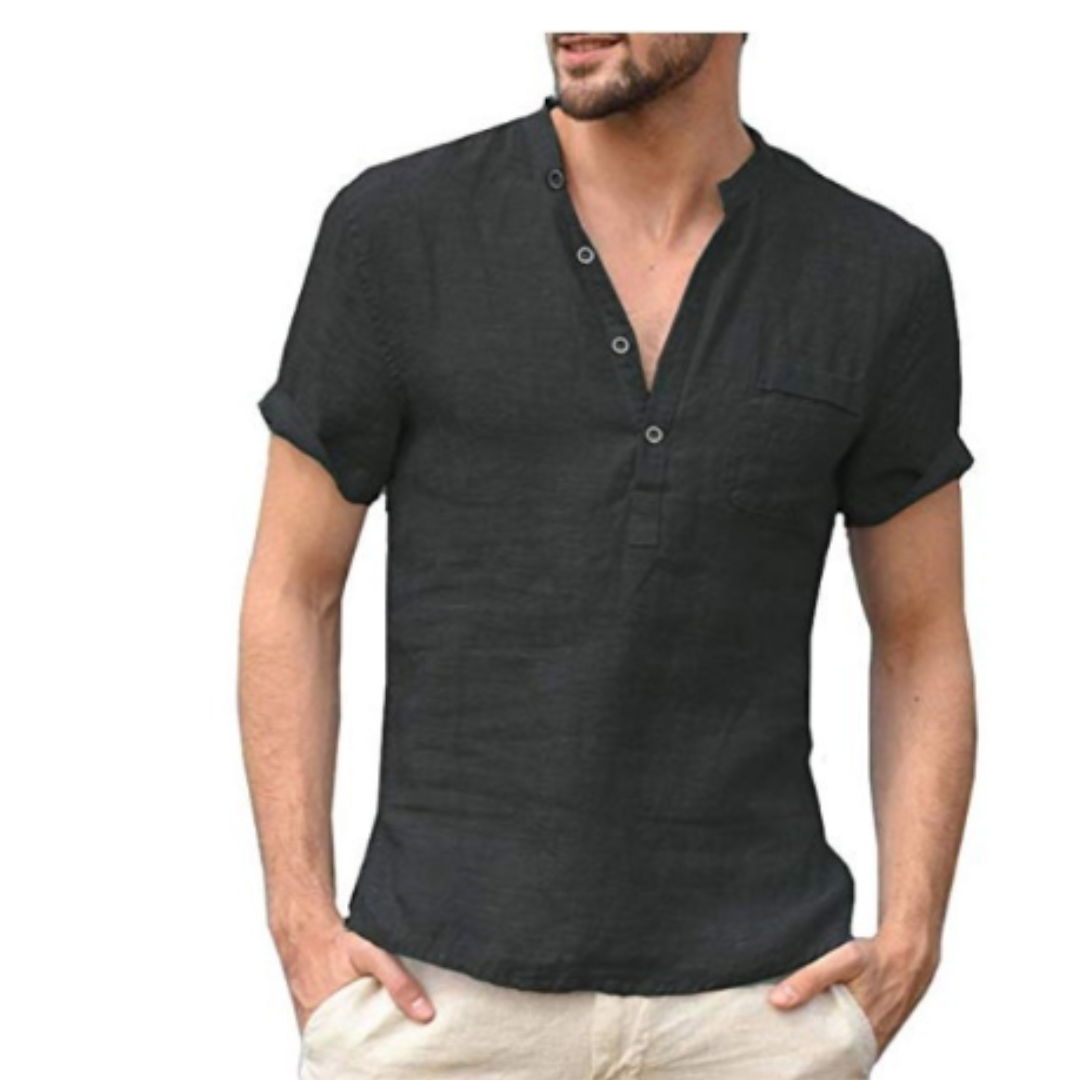 Aiden - Chemise en lin pour homme avec col montant