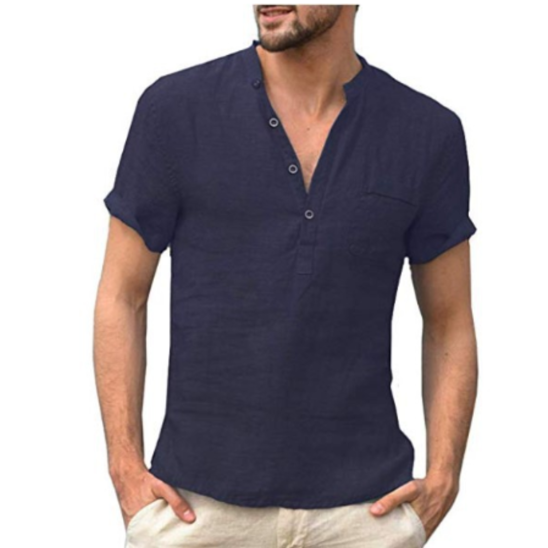 Aiden - Chemise en lin pour homme avec col montant