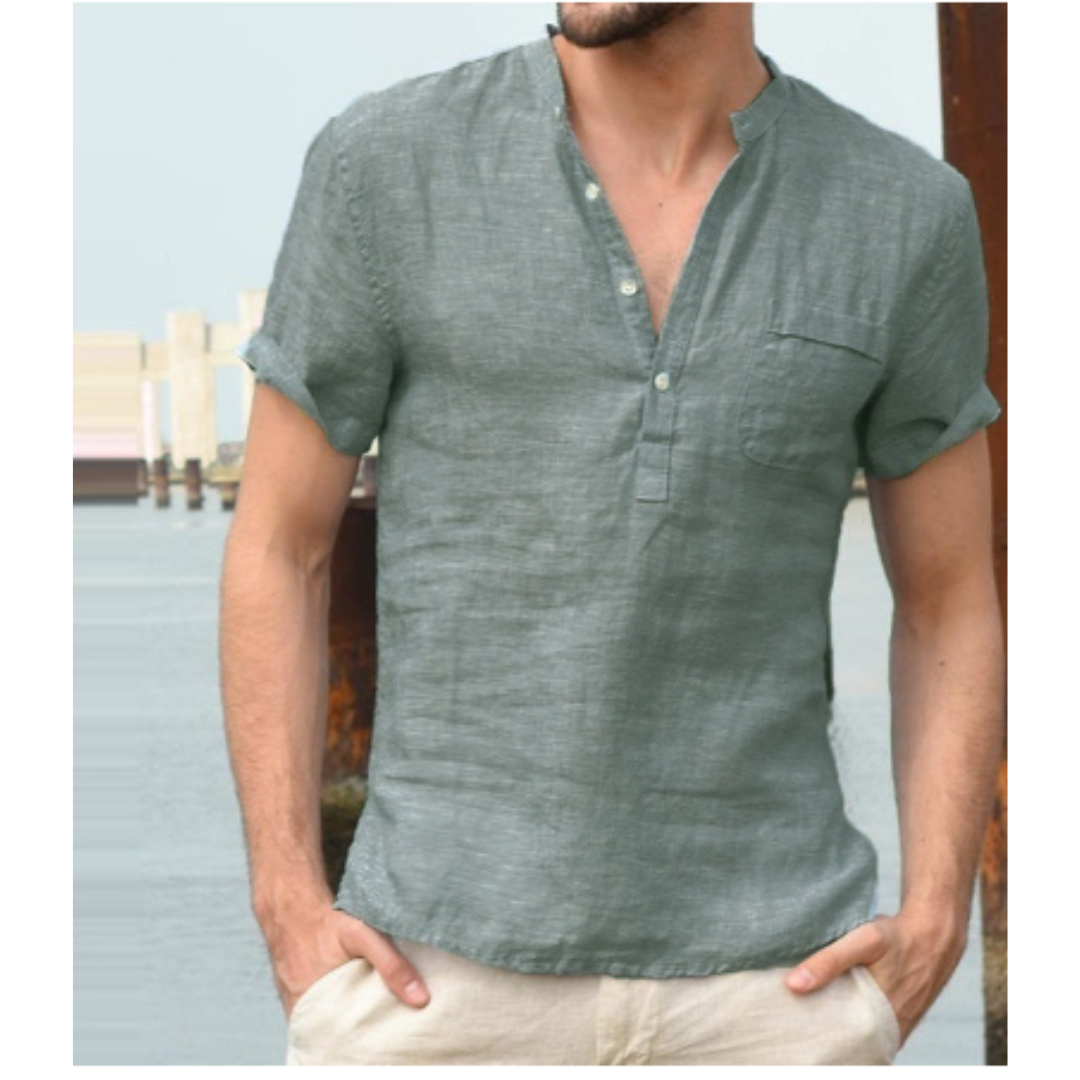 Aiden - Chemise en lin pour homme avec col montant