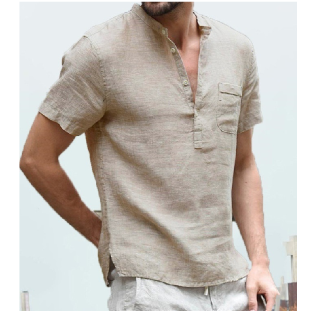 Aiden - Chemise en lin pour homme avec col montant