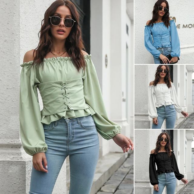 Ashley - Blouse épaules dénudées avec lacets sur le devant