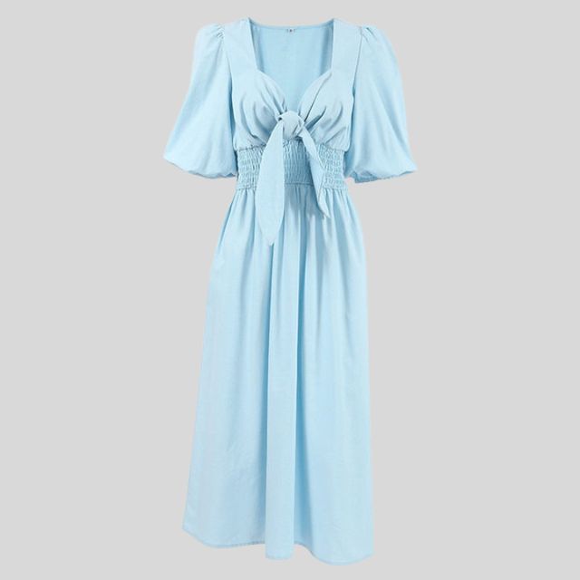 Céleste | Robe Midi avec Manches Bouffantes et Silhouette Élégante pour Femmes