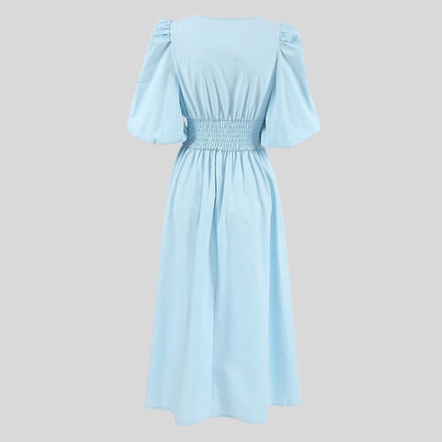 Céleste | Robe Midi avec Manches Bouffantes et Silhouette Élégante pour Femmes