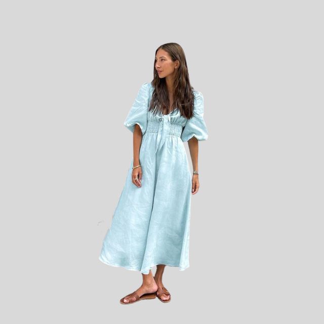 Céleste | Robe Midi avec Manches Bouffantes et Silhouette Élégante pour Femmes