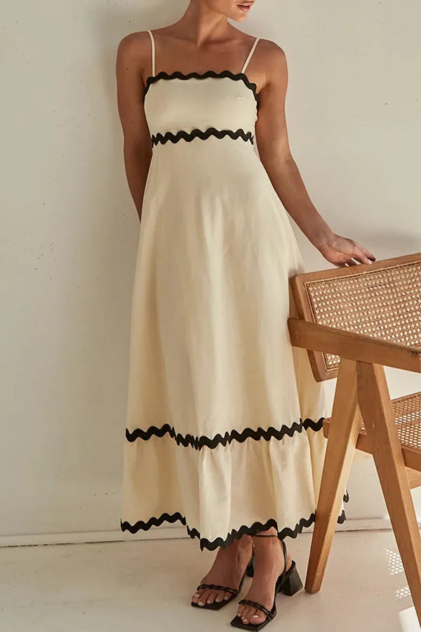 BelleRue - Robe longue maxi à bretelles spaghetti, patchwork, coupe ample et fermeture éclair